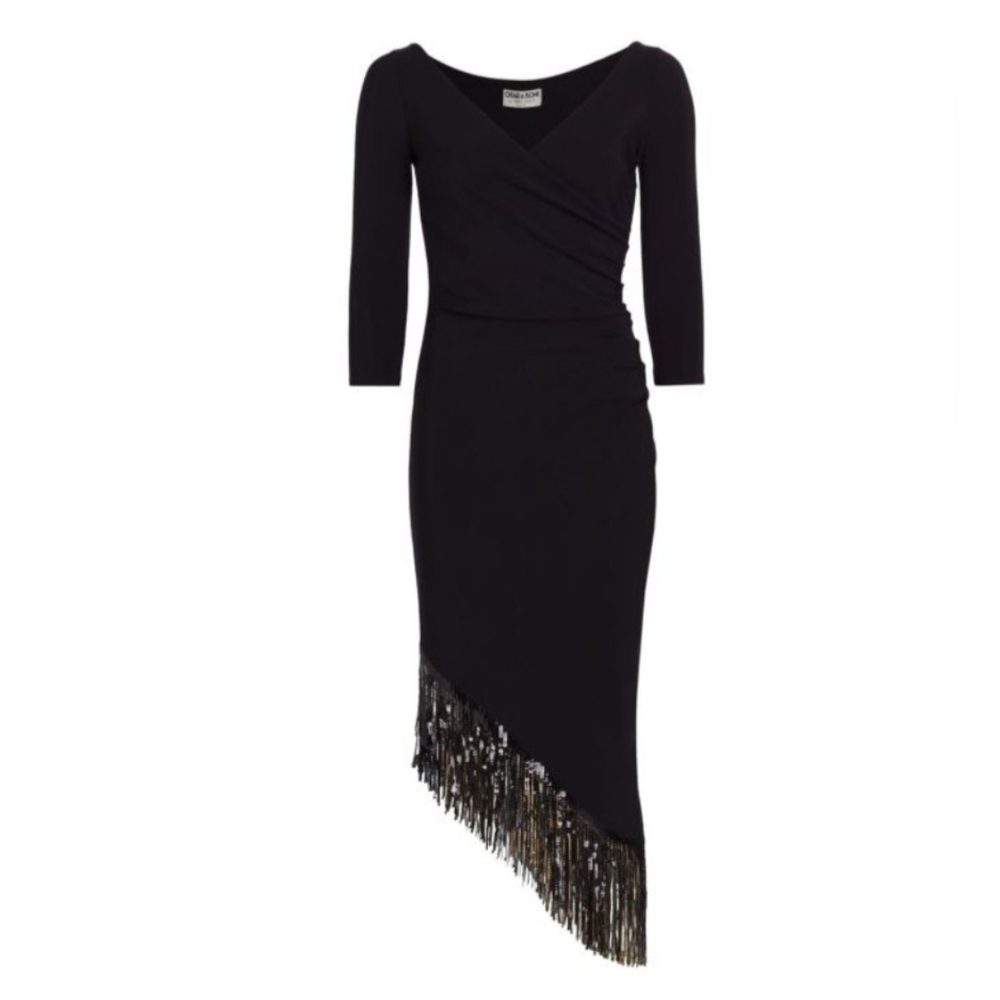 Chiara Boni La Petite Robe Benjamin Sequin Fringe Midi Dress In Black Women's 10 - Picture 9 of 15